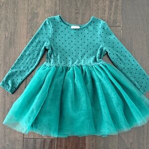 Cat & Jack Green Cozy Polka dot top with tulle bottom Long Sleeve Kids Dress